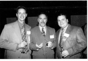 Us with friend and mentor, Bruce, in maybe 1998. Cheers.